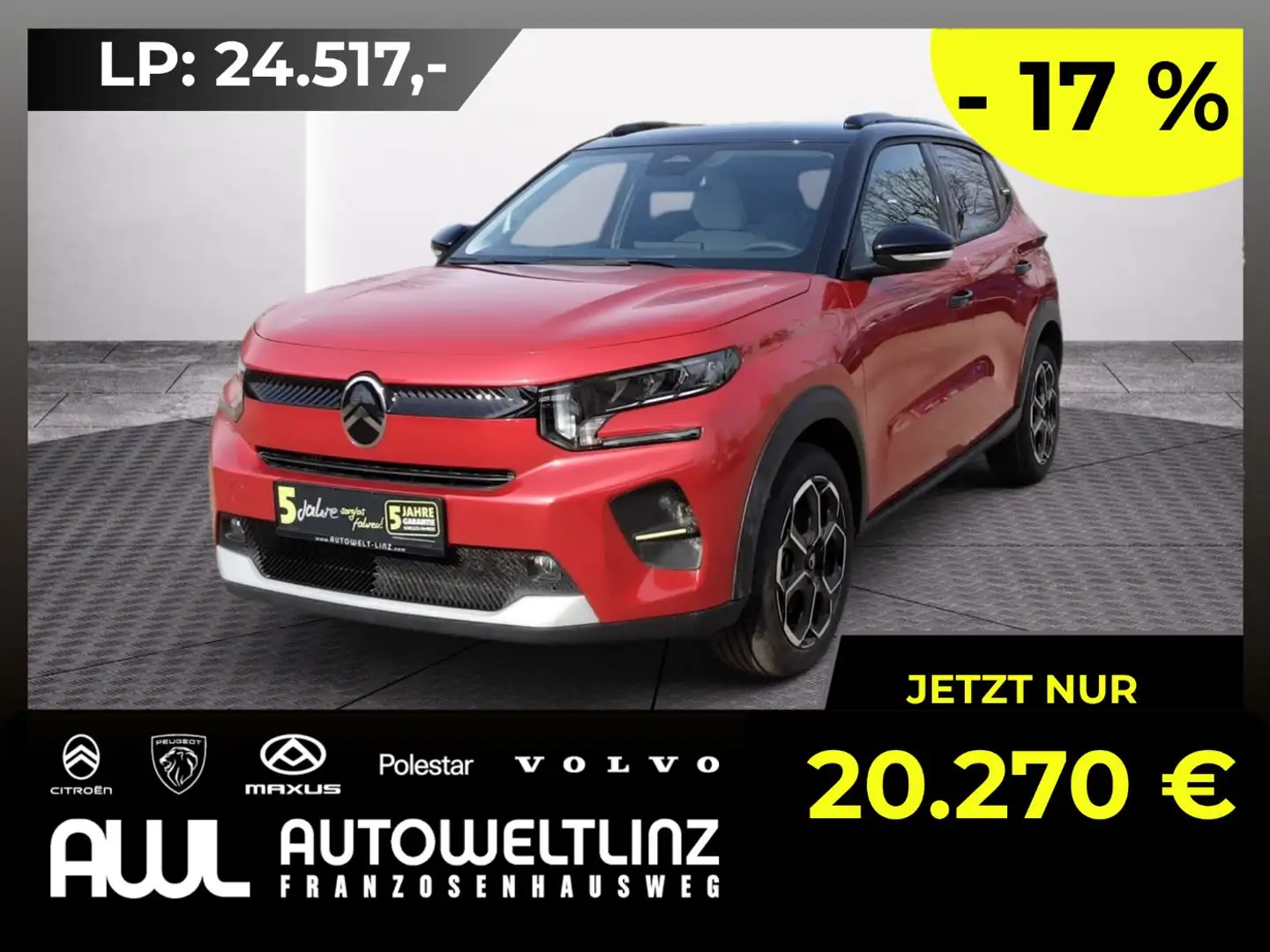 Citroen C3 Turbo 100 PS Max LED+Navi+Kam.+KlimaA+PDC+HUD Rot - 1