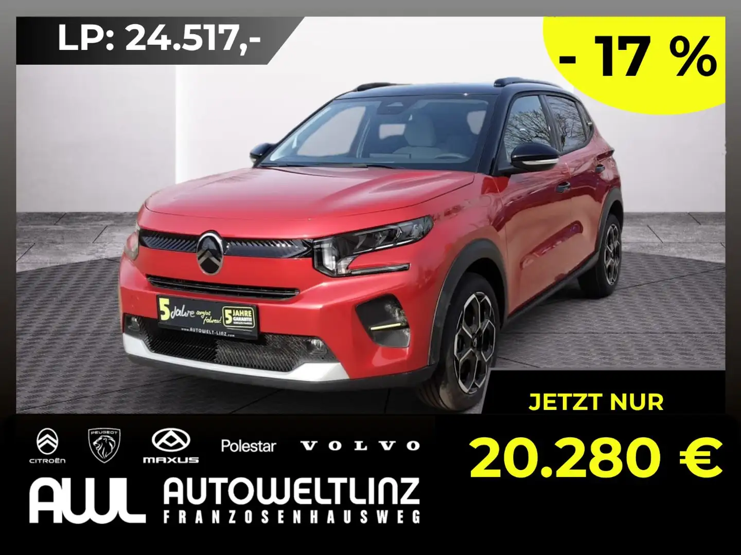 Citroen C3 Turbo 100 PS Max LED+Navi+Kam.+KlimaA+PDC+HUD Rot - 1