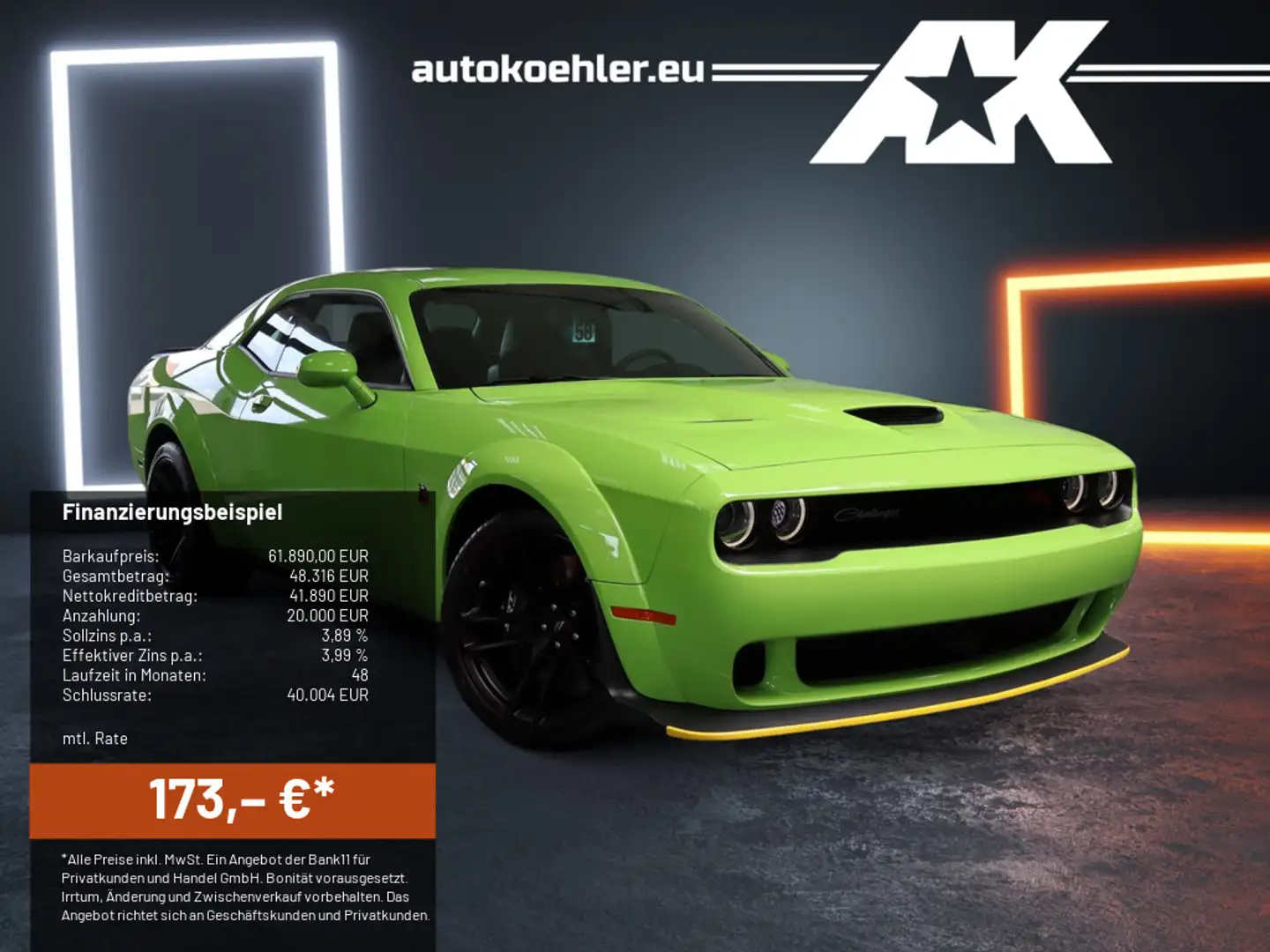 Dodge Challenger RT ScatPack 6.4 V8 Widebody Last C Grün - 1