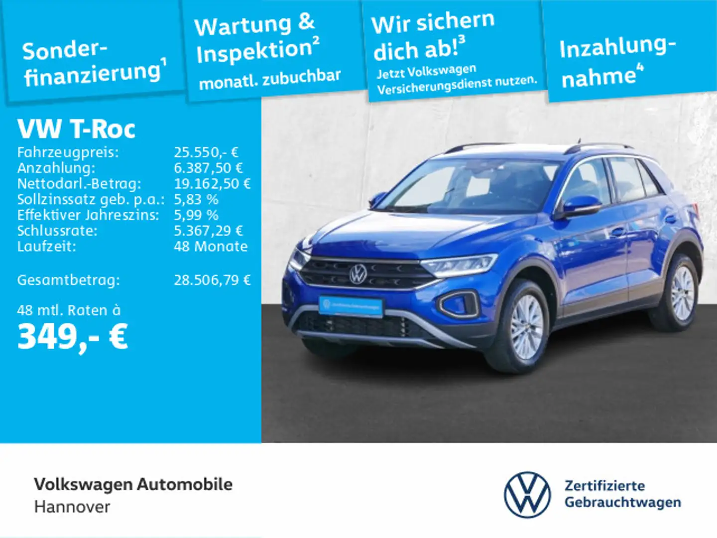 Volkswagen T-Roc 1.5 TSI DSG Life Navi STHZG LED DigCockpit Blau - 1