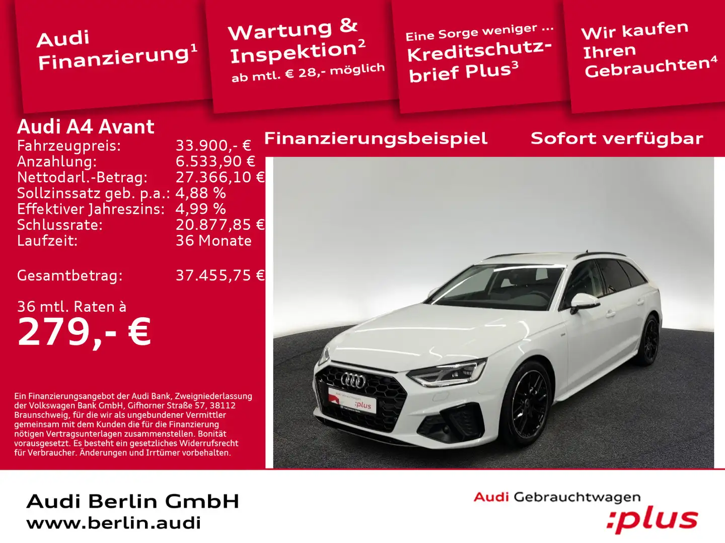 Audi A4 S line 35 TDI S tr. LED RFK NAVI ACC VI Weiß - 1