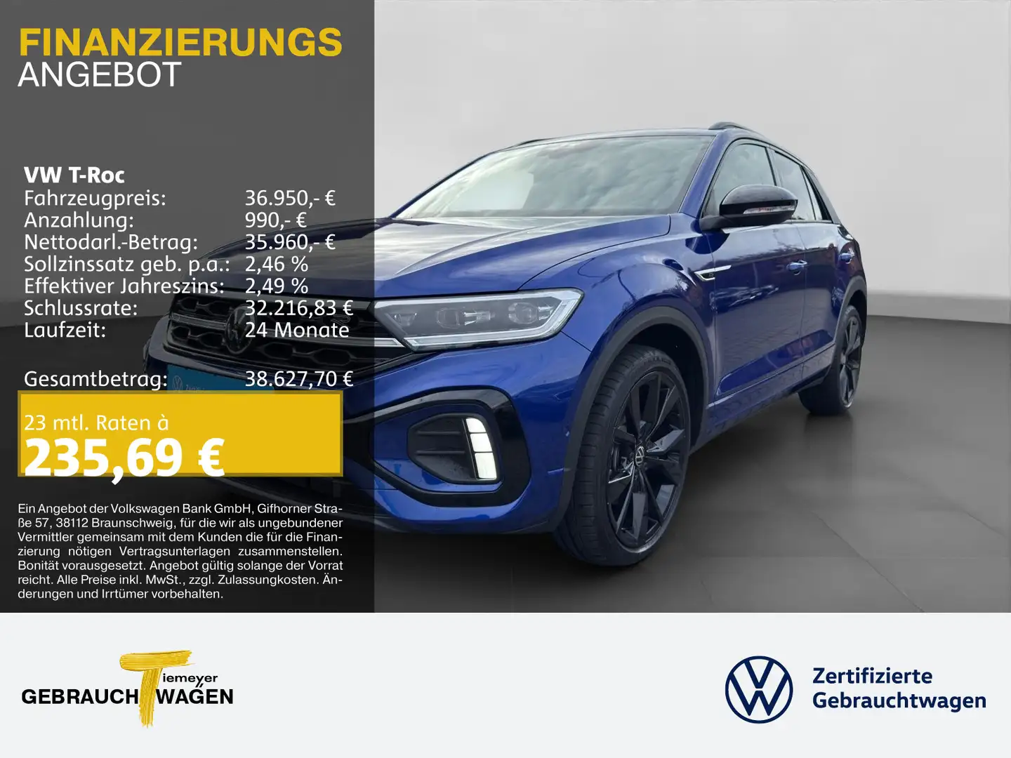 Volkswagen T-Roc 2.0 TDI DSG R-LINE LM19 PANO AHK KAMERA Blau - 1