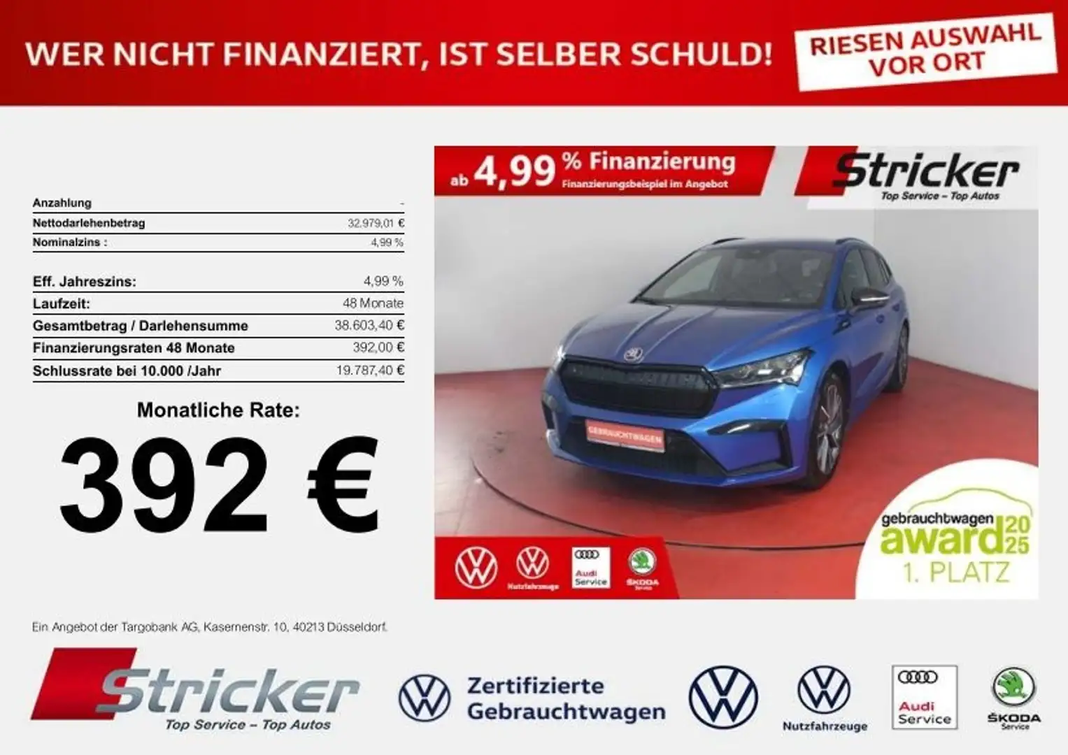 Skoda Enyaq iV80x Sportline 392,-ohne Anzahlung AHK Navi Blau - 1