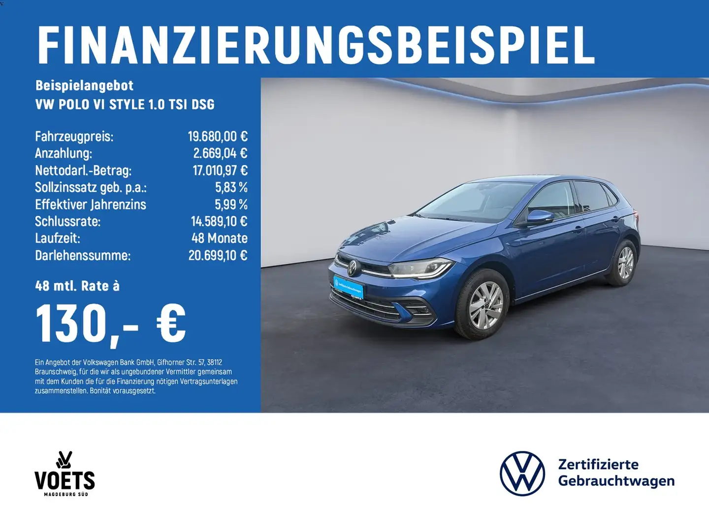 Volkswagen Polo VI STYLE 1.0 TSI DSG IQ-LIGHT+NAVI+ACC+AID Blau - 2