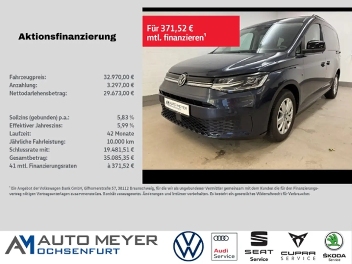 Volkswagen Caddy Life 2.0 TDI LED 7. Sitze Standheizung AHK Bleu - 1