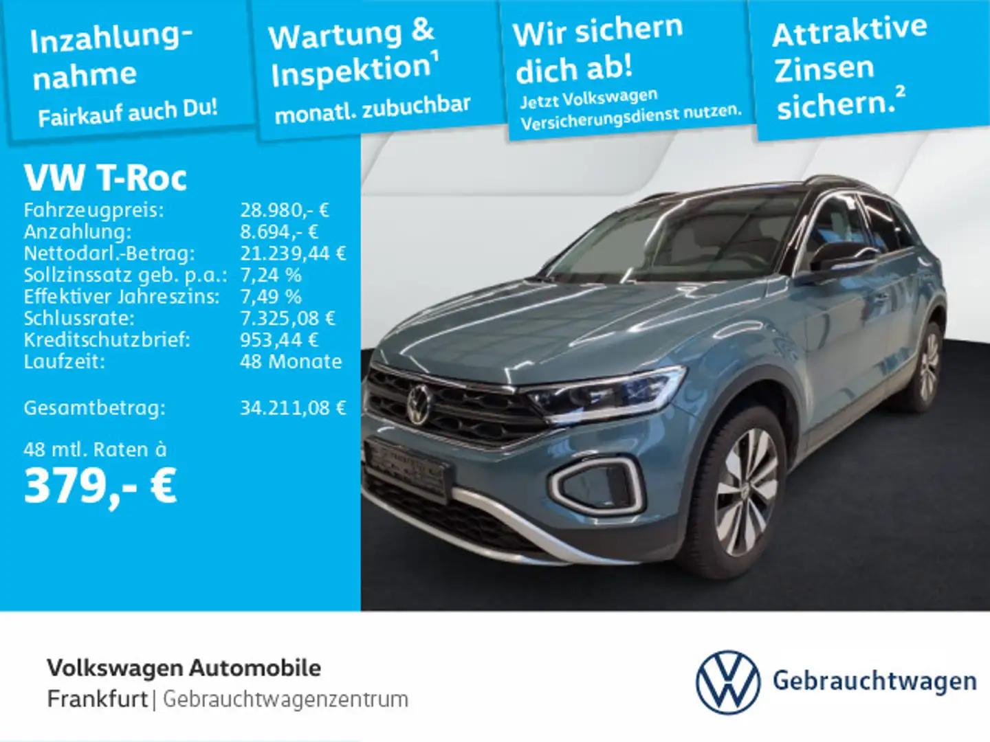 Volkswagen T-Roc 2.0 TDI DSG Goal Navi ACC LED-Plus-Scheinw Blau - 1