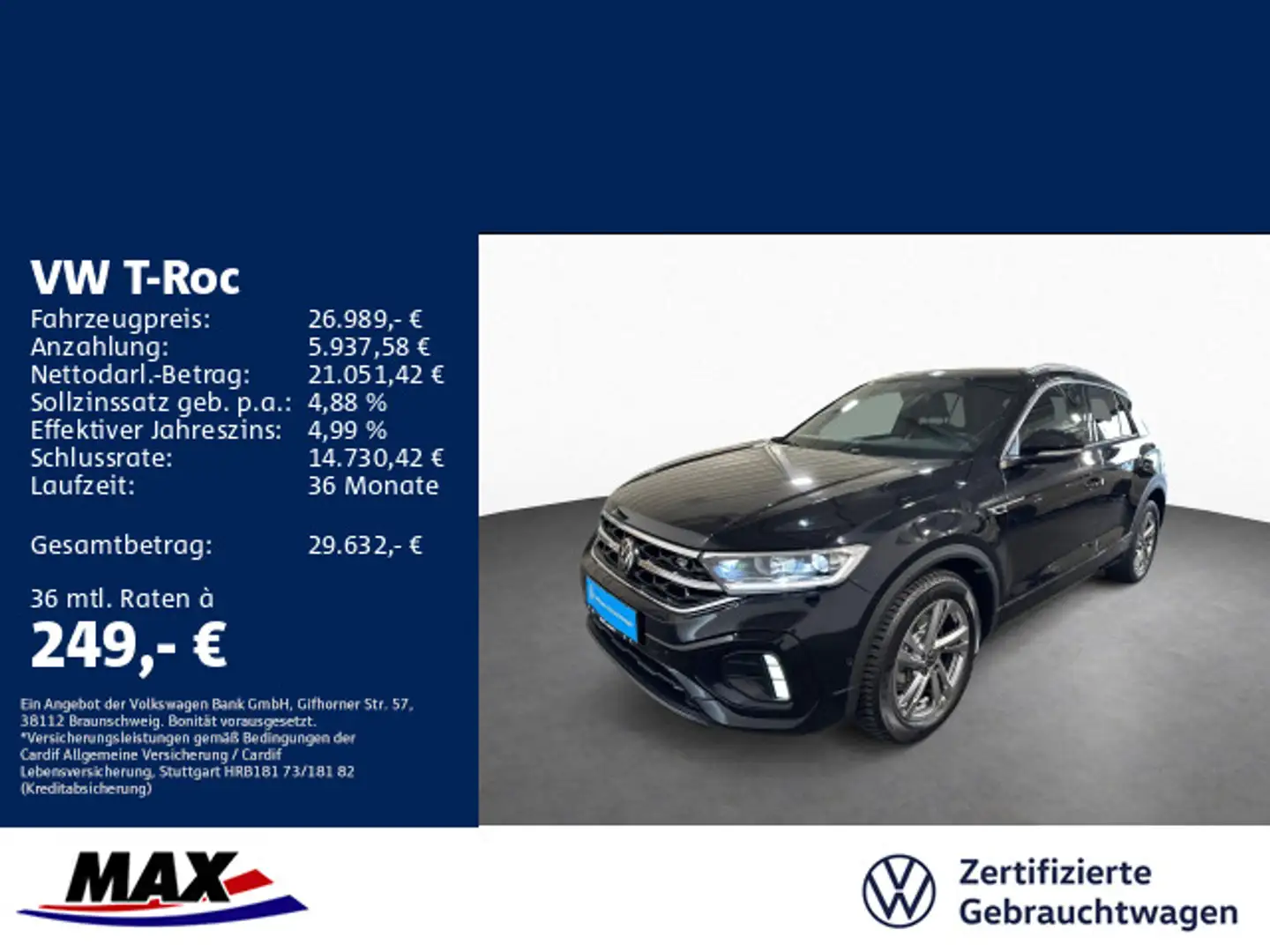 Volkswagen T-Roc 2.0 TDI R-LINE LED+AHK+NAVI+KAMERA+ACC+APP Schwarz - 1