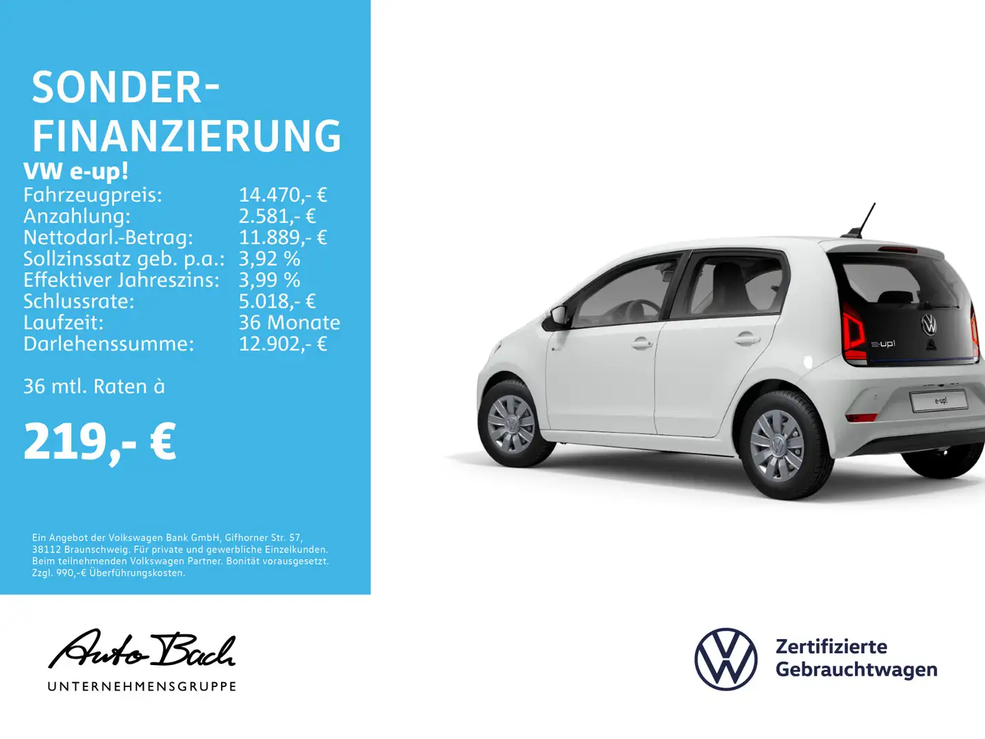 Volkswagen e-up! Rückfahrkamera, Klima, Sitzheizung, Tempom Weiß - 2