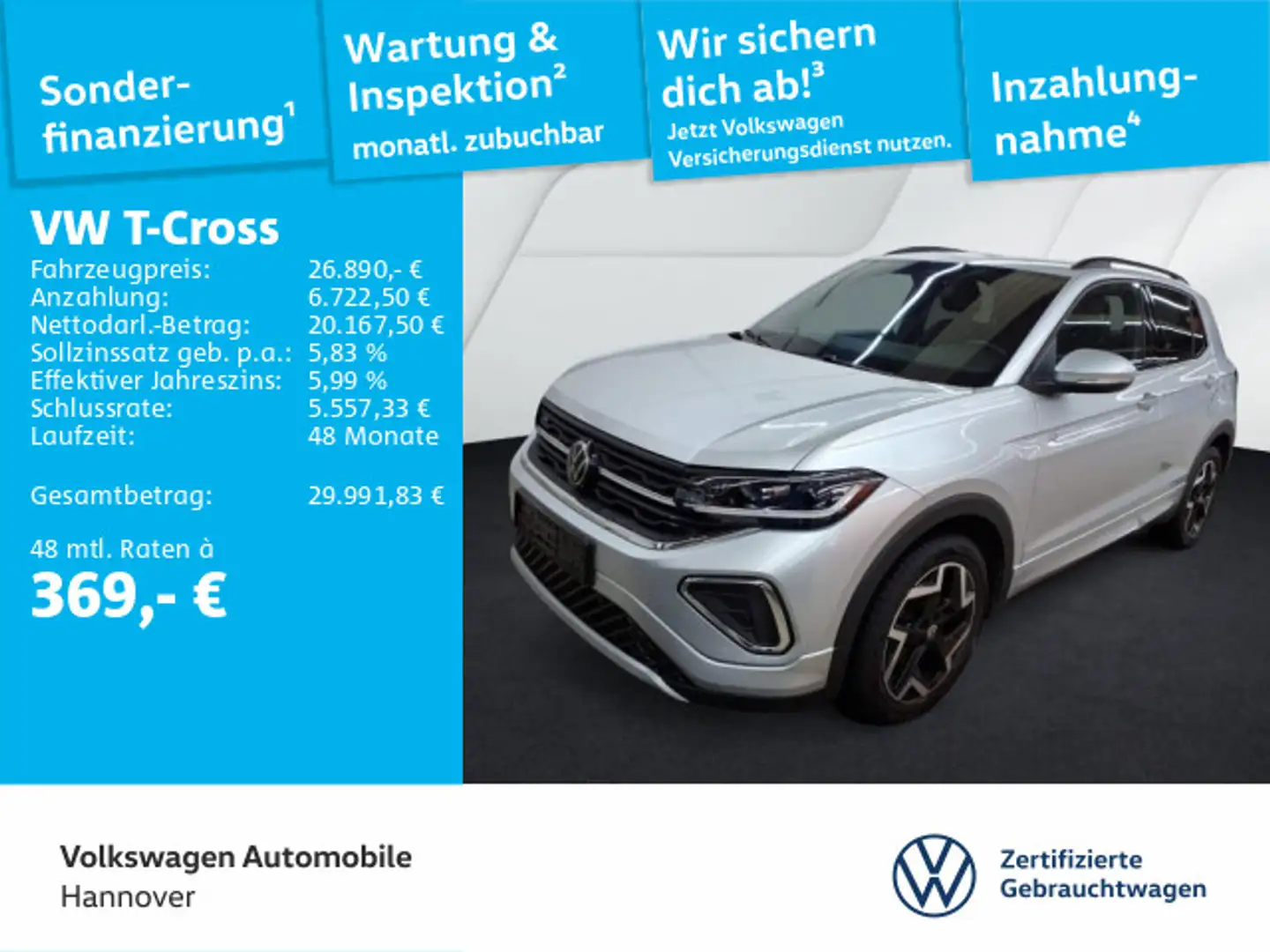 Volkswagen T-Cross 1.5 TSI DSG R-Line Navi AHK LED DigCockp Silber - 1