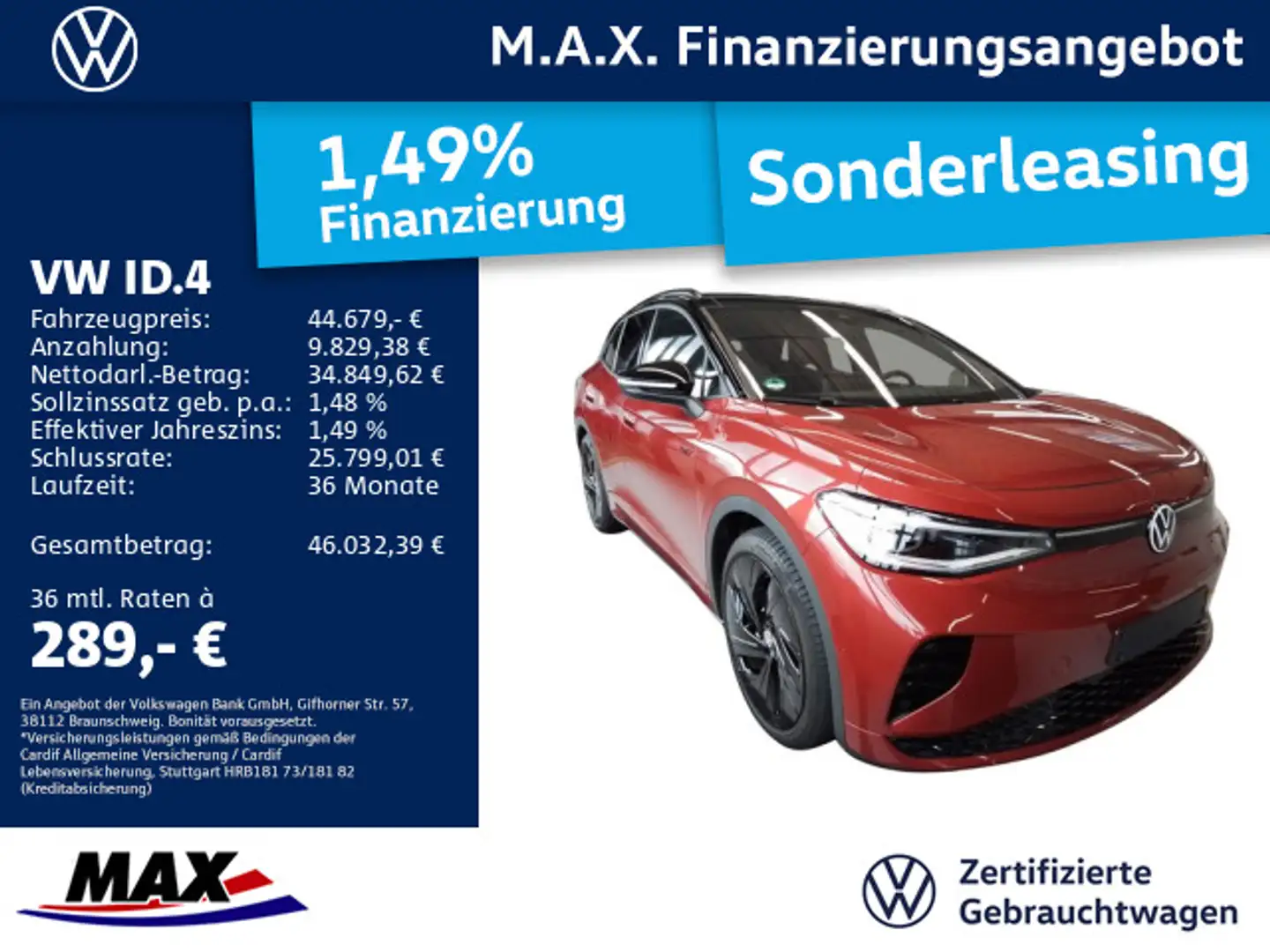 Volkswagen ID.4 GTX 4M AHK+MEMORY+DCC+PANO+KAM+AR-HUD Rot - 1