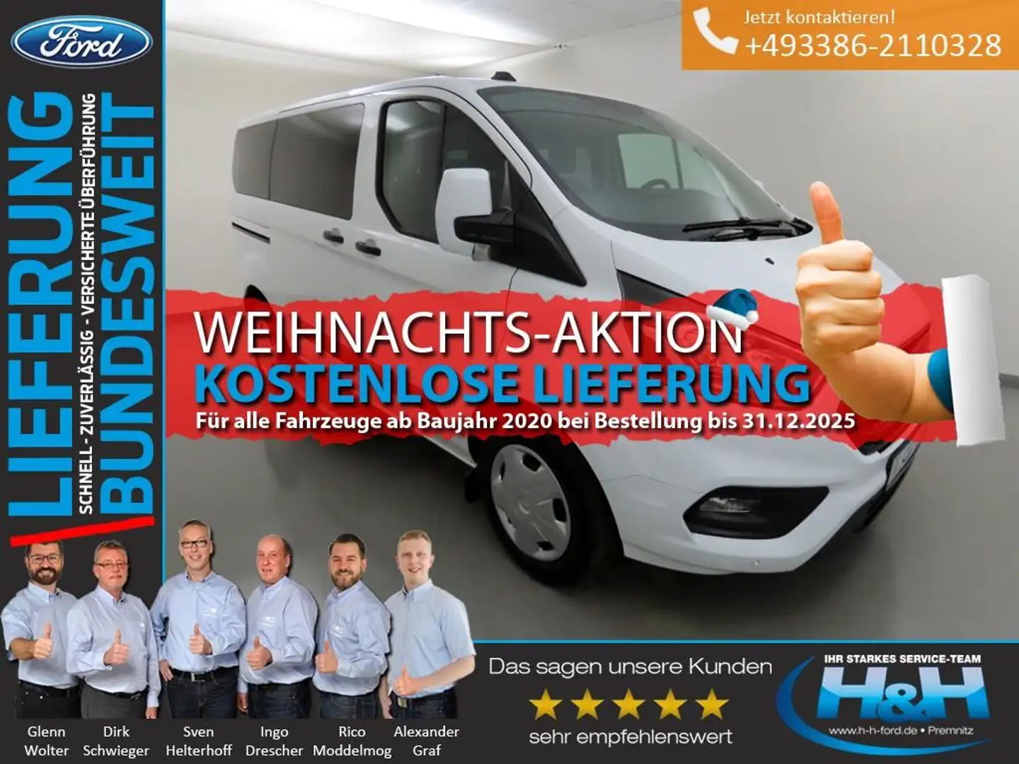Ford Transit Custom 2.0 320 L1 Trend Kamera+Tempomat Blanc - 1