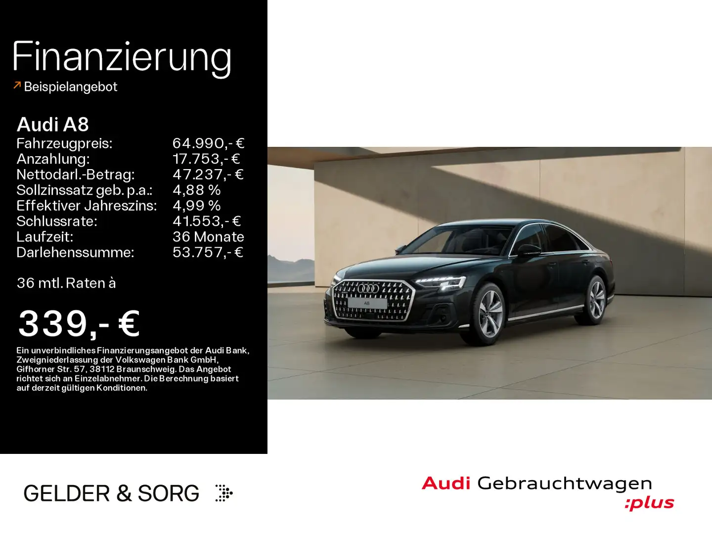 Audi A8 60 TFSI e quattro B&O*HuD*Massage*Sitz Zwart - 1