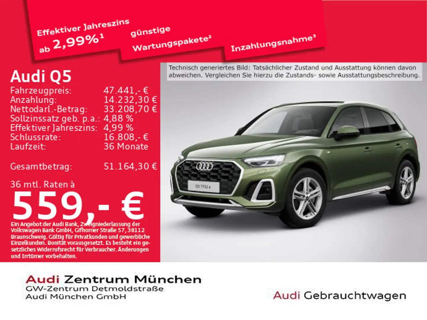Audi Q5 50 TFSI e qu. S tronic S line Pano/LuftFed/AC Grün - 1