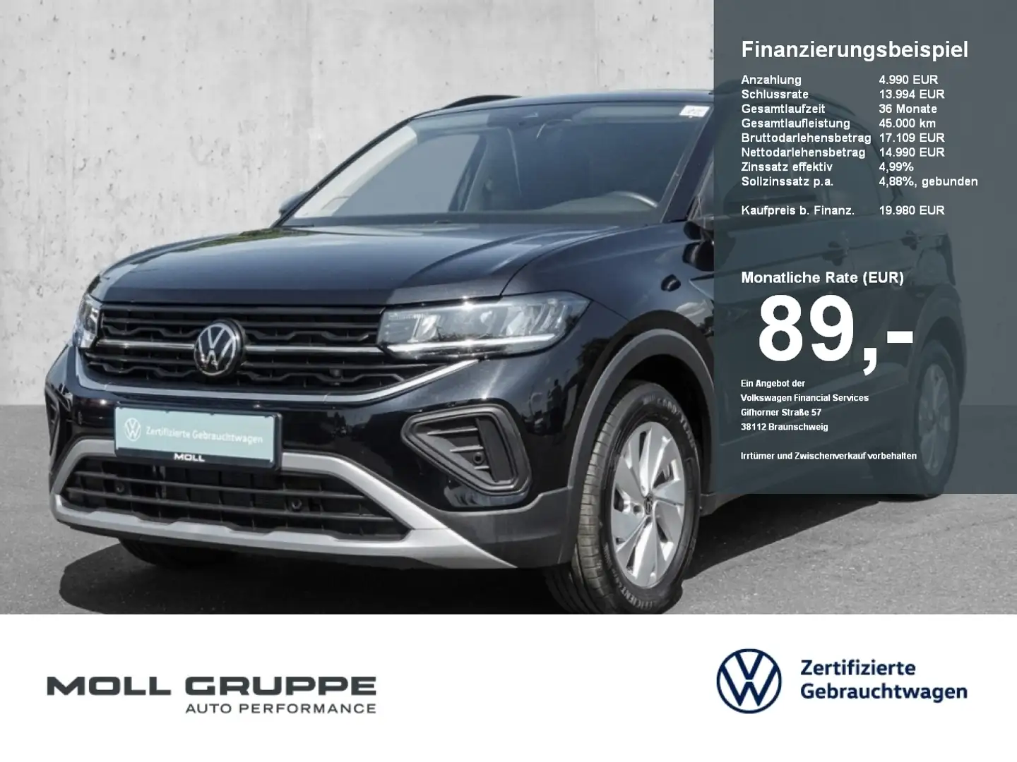 Volkswagen T-Cross 1.0 TSI Life LED ACC PDC DYNLI KLIMAA Zwart - 1