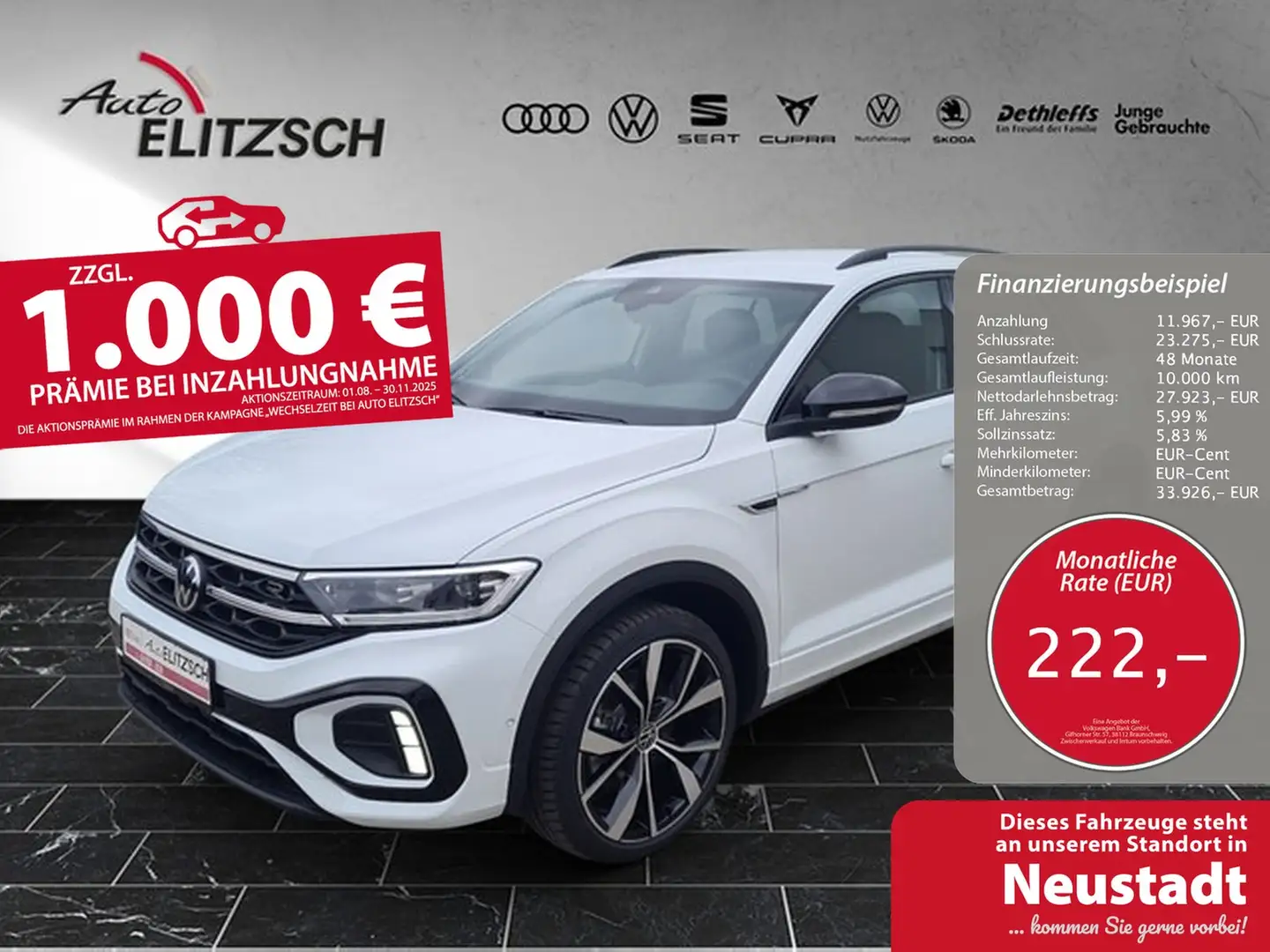 Volkswagen T-Roc R-Line DSG 4M Matrix ACC AHK RFK AID 19" LM SH Weiß - 1