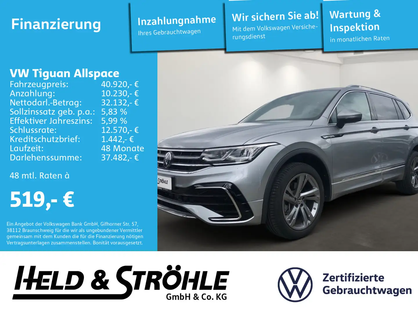 Volkswagen Tiguan Allspace R-Line 2.0 TDI DSG IQ PANO STDHZ Silber - 1