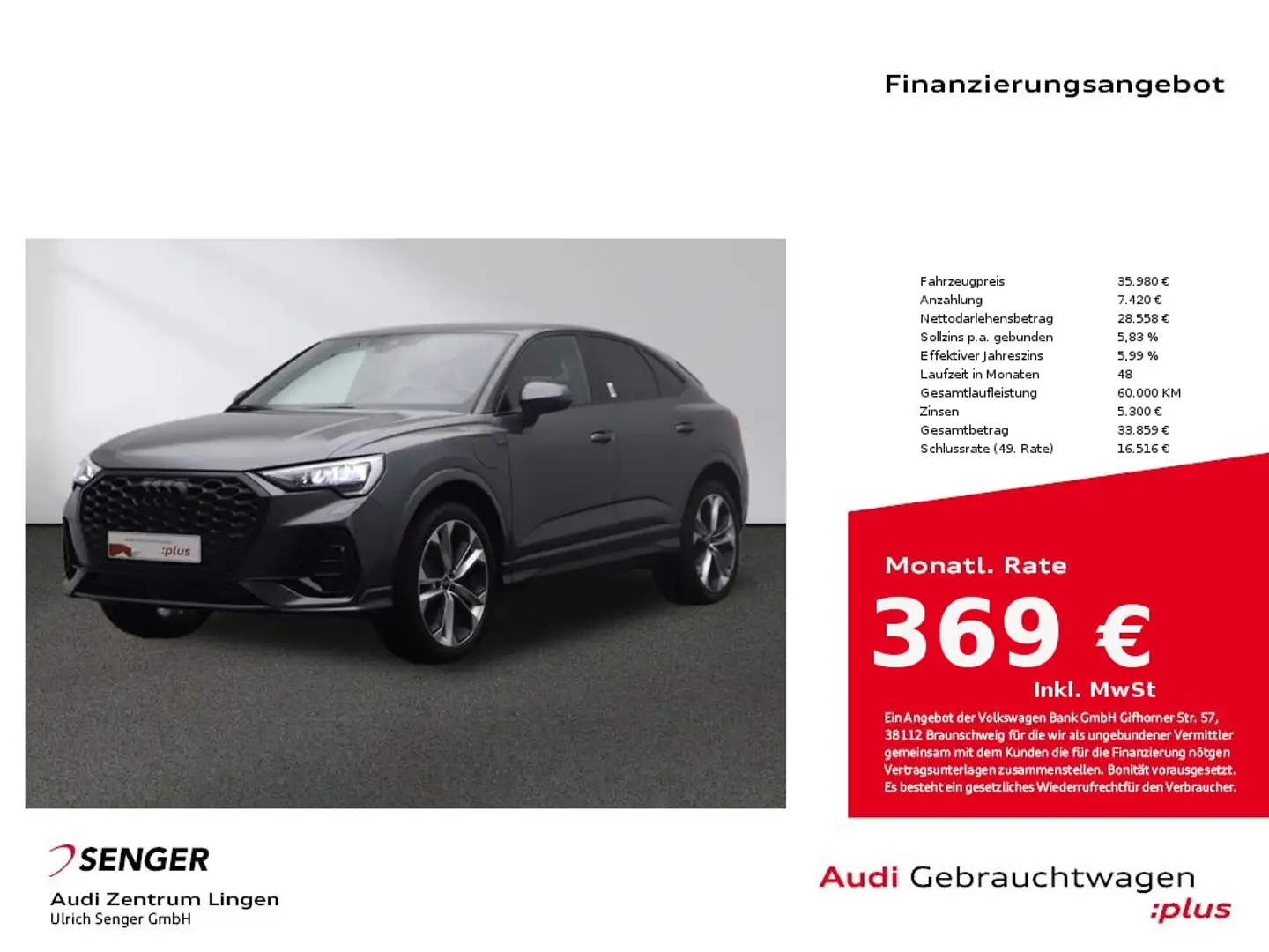 Audi Q3 Sportback 45 TFSI e S Line S tronic MMI RFK Gris - 1