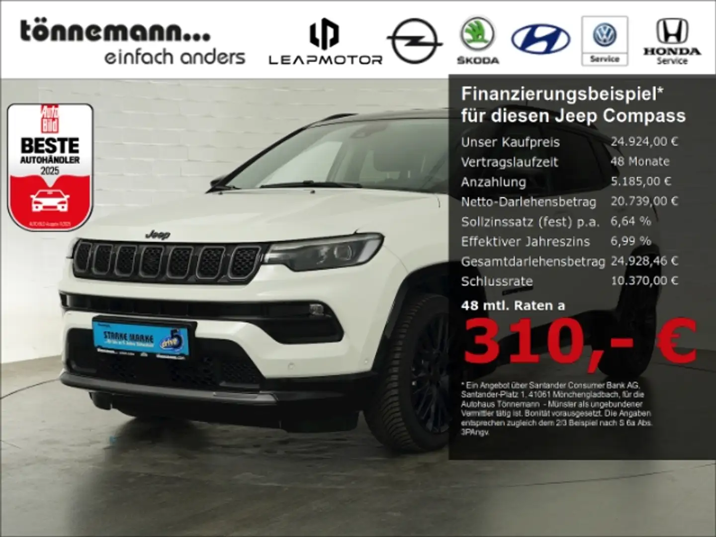 Jeep Compass S MHEV DCT+LED+NAVI+360 GRAD KAMERA+SITZ-/LENKRADH Blanc - 1