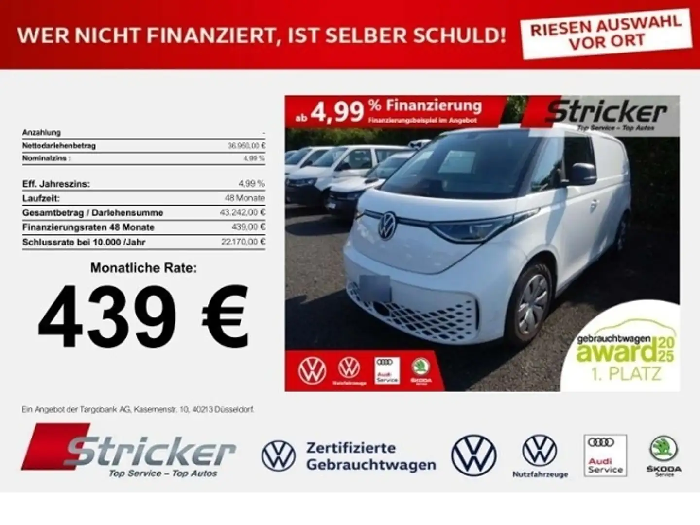Volkswagen ID. Buzz Cargo kurzer Radstand 150/77 439,-ohne Anzahlung Weiß - 1