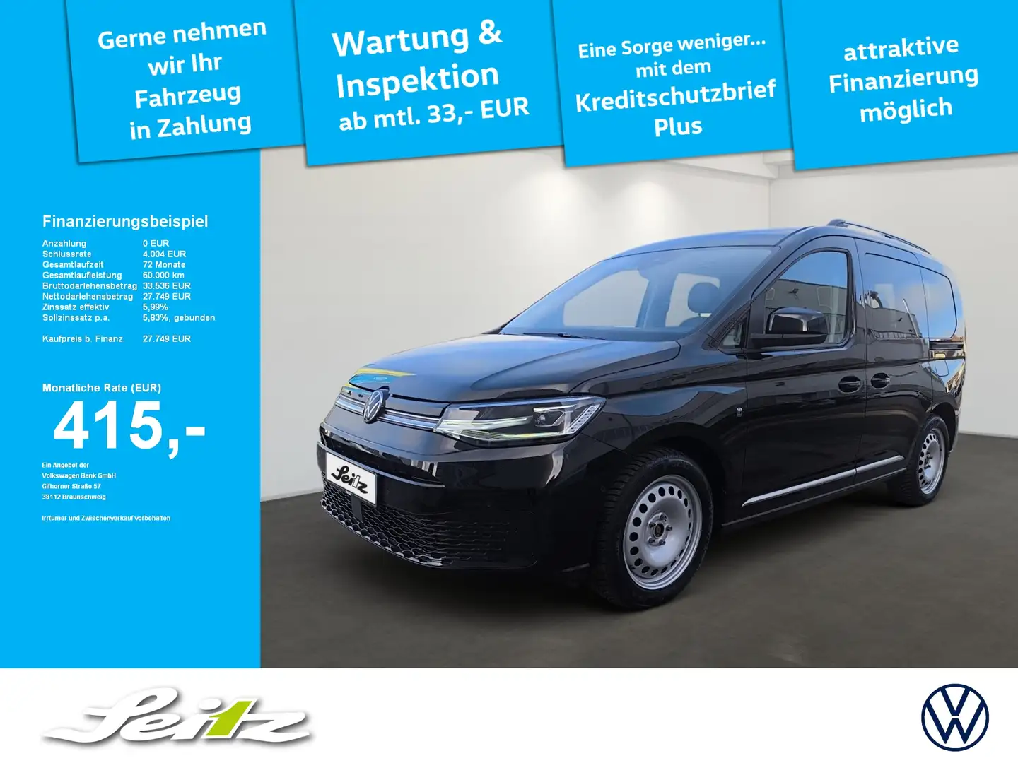 Volkswagen Caddy 2.0 TDI 4M KR Style *AHK*STANDHZG*NAVI* Negru - 1