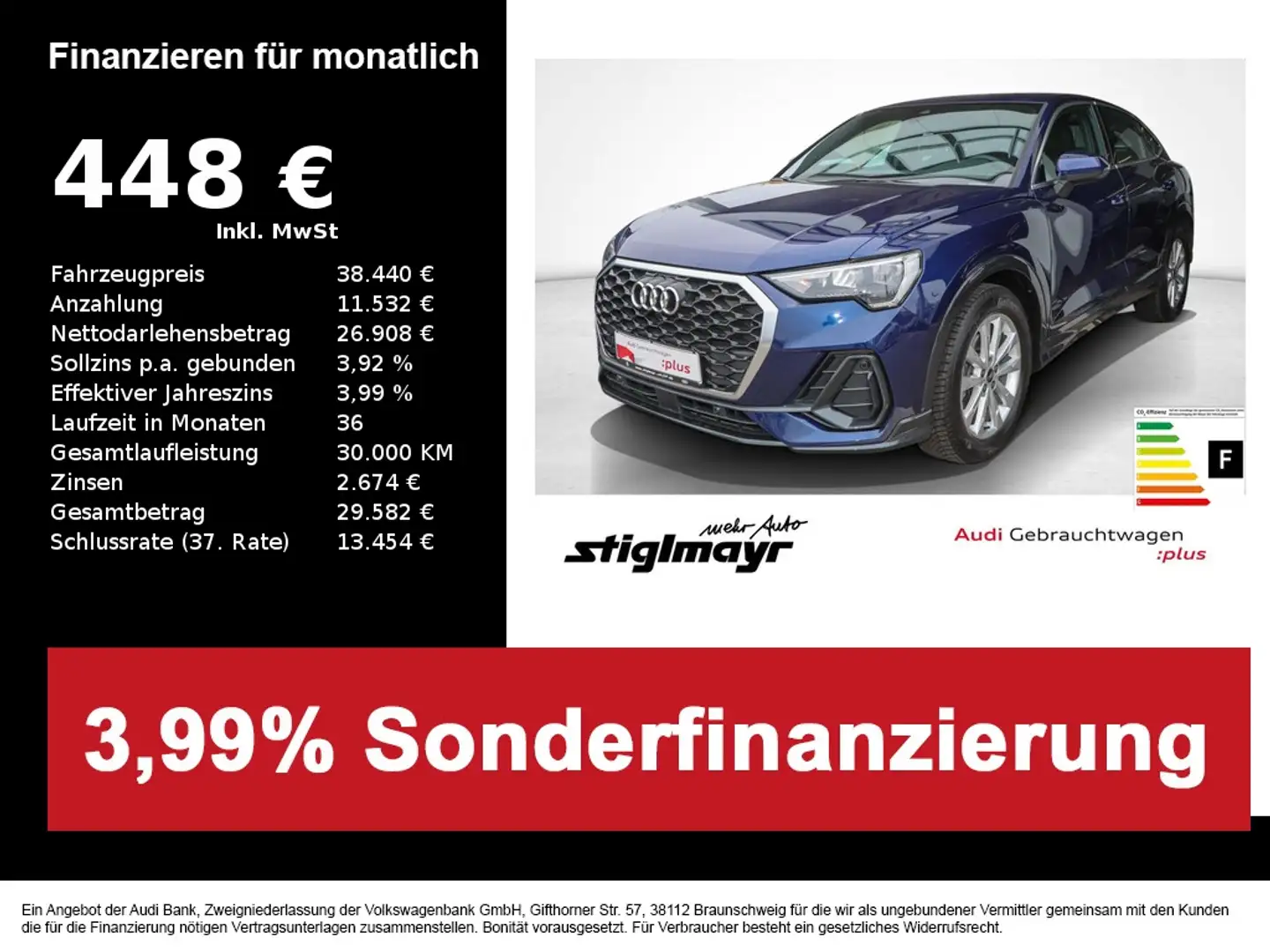 Audi Q3 Sportback 35 TDI S-tronic ACC+KAMERA+NAVI+VC Bleu - 1