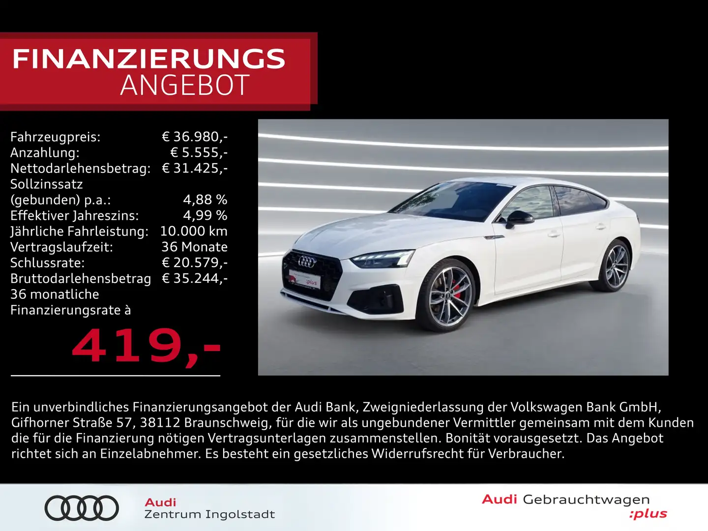 Audi A5 Sportback 40 TFSI qu 2x S line MATRIX AHK 19" Biały - 1