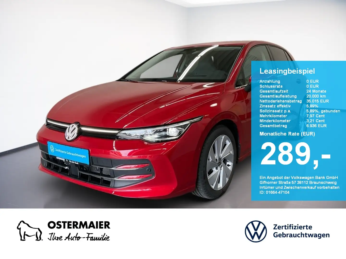 Volkswagen Golf VIII STYLE 2.0TDI 150PS DSG 5J-G.AHK.AREA-VIEW.NAV Rood - 1