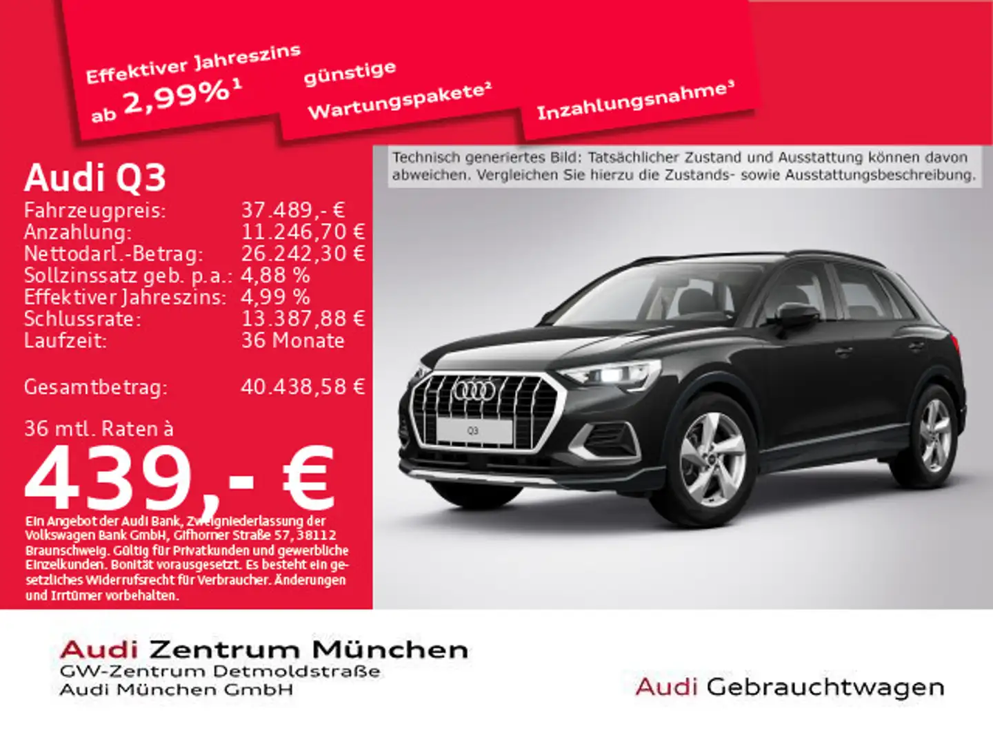 Audi Q3 40 TDI qu. S tronic advanced Pano/AHK/Virtual Schwarz - 1