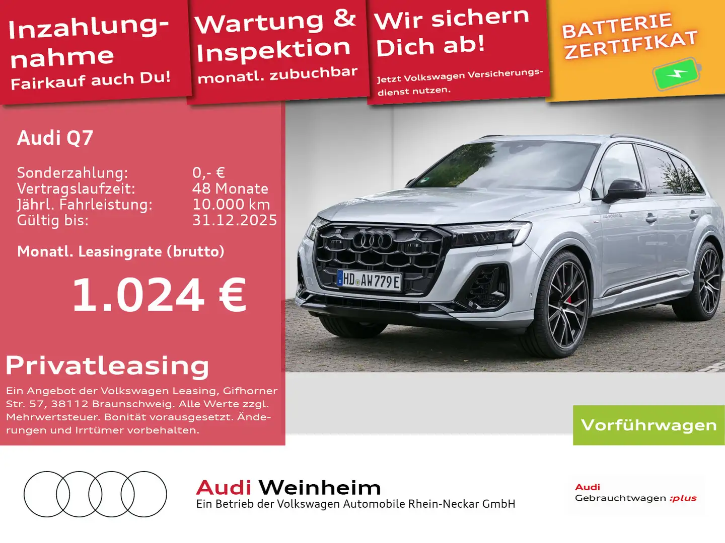 Audi Q7 60 3.0 TFSI e quattro S line AHV Pano sound u Silber - 1