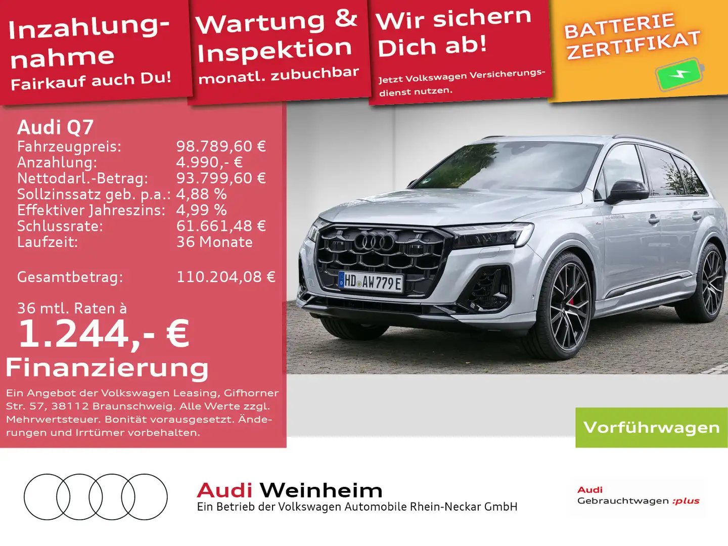 Audi Q7 60 3.0 TFSI e quattro S line AHV Pano sound u Silber - 1