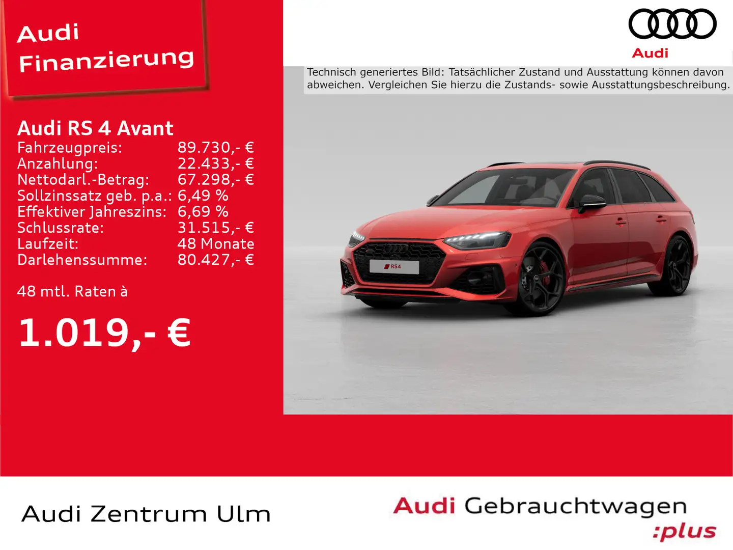 Audi RS4 RS4 Avant competition AHK PANO RS-AGA 290KM/H Rood - 1