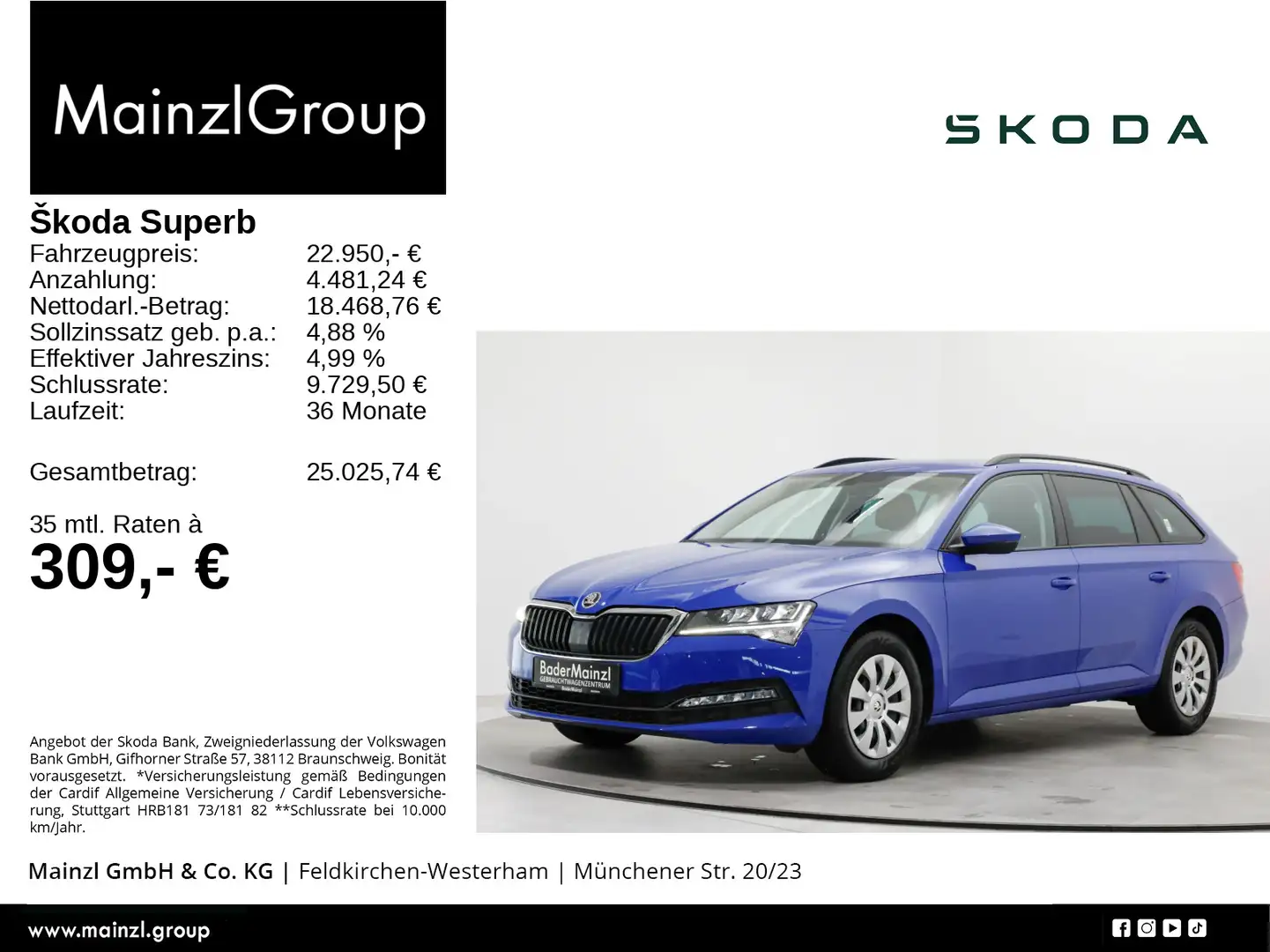 Skoda Superb Combi 1.5 TSI DSG Active Navi PDC Virtual Blau - 1