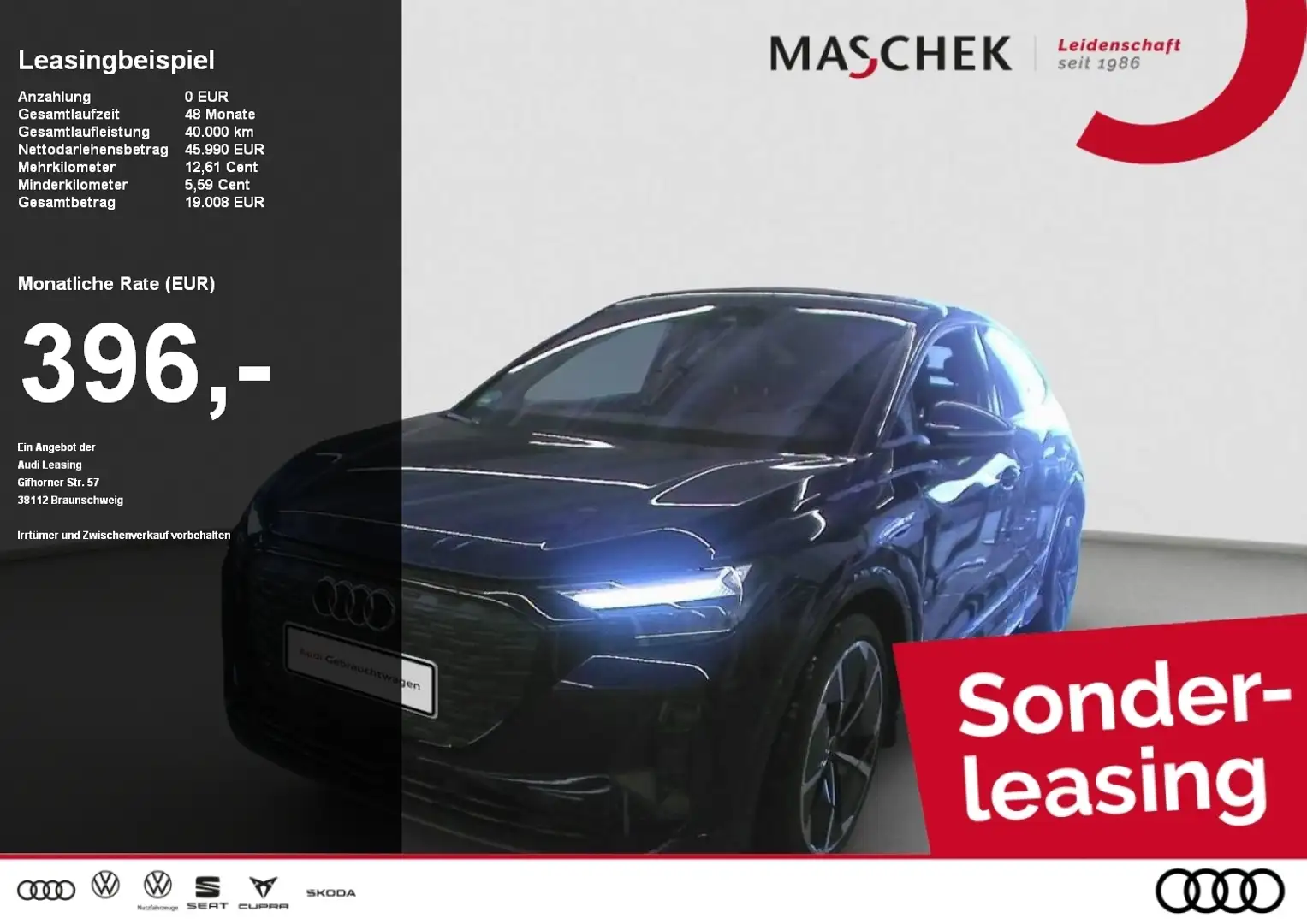 Audi Q4 e-tron Q4 Sportback e-tron 45 AHK LM21 Black Sonderleasin Blau - 1