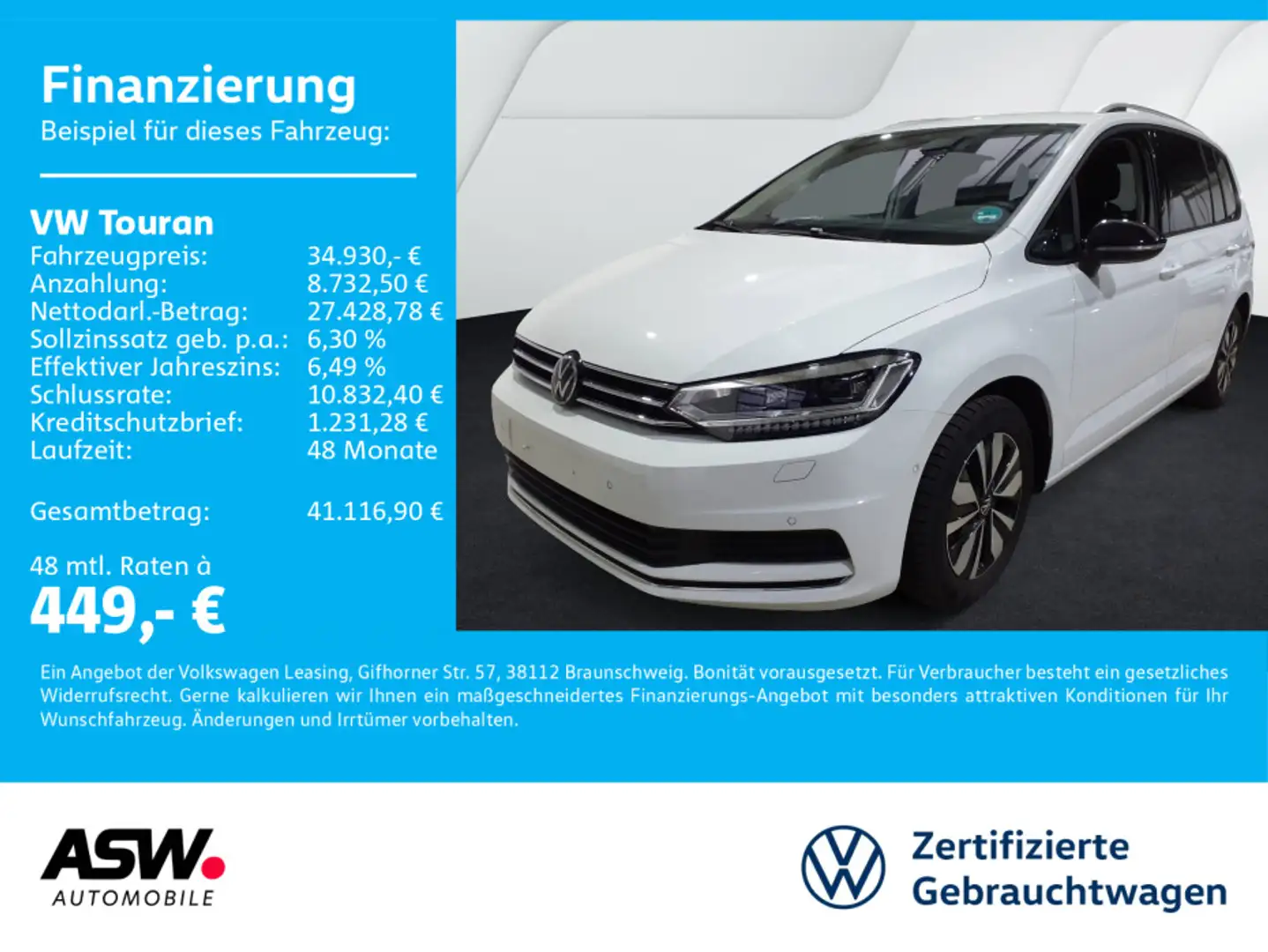 Volkswagen Touran Goal 2.0 TDI DSG LED Navi PDC SHZ AHK 7-S Weiß - 1
