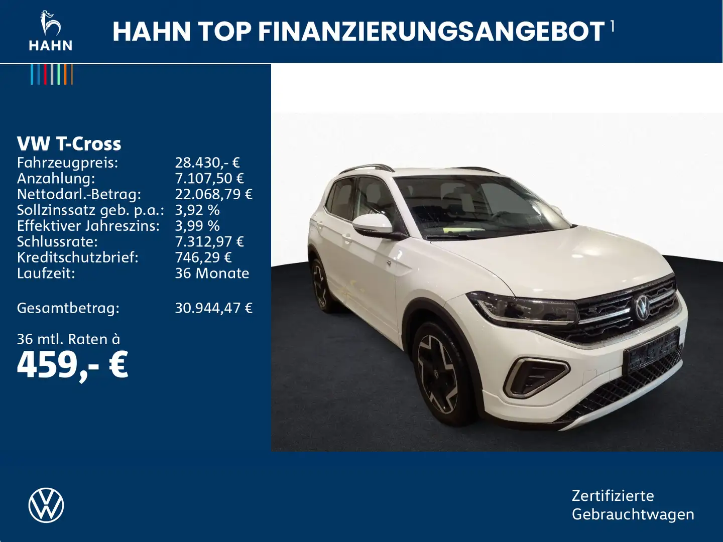 Volkswagen T-Cross 1.5TSI DSG R-Line AHK Cam Matrix Navi Weiß - 2