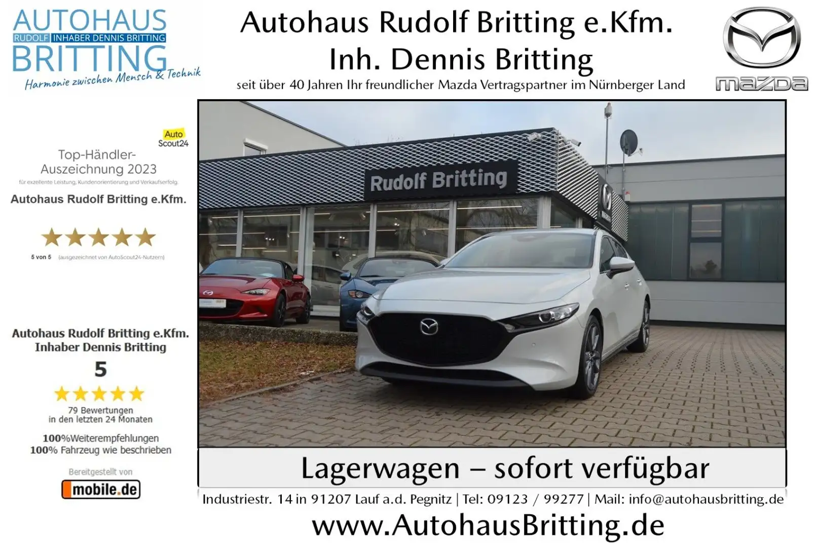 Mazda 3 Benzin 140PS 6GS Centre-Line Navi PDC SHZ Білий - 1
