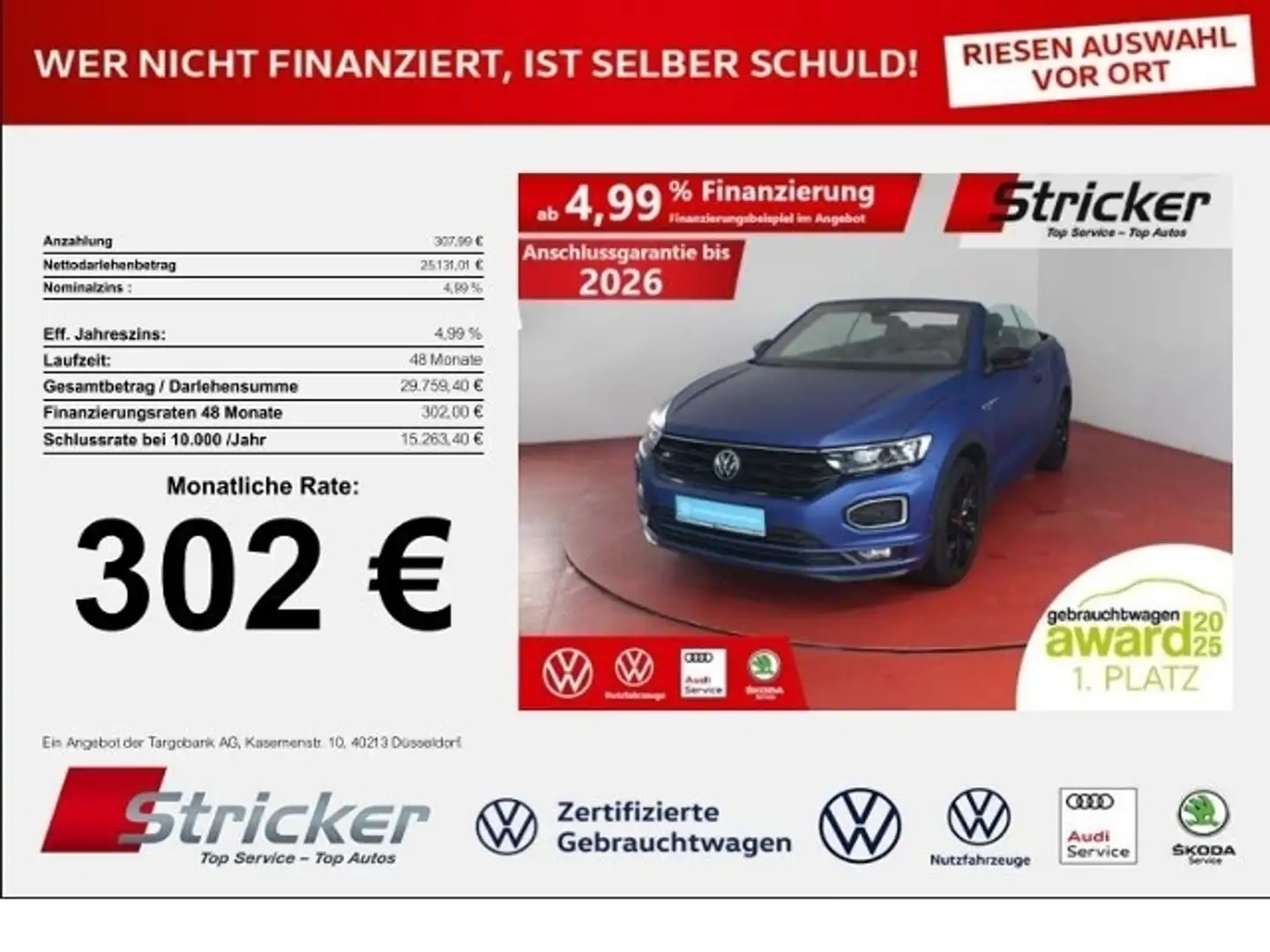 Volkswagen T-Roc Cabriolet R-Line Edition blue 1.5TSI DSG 302,-ohn Blau - 1
