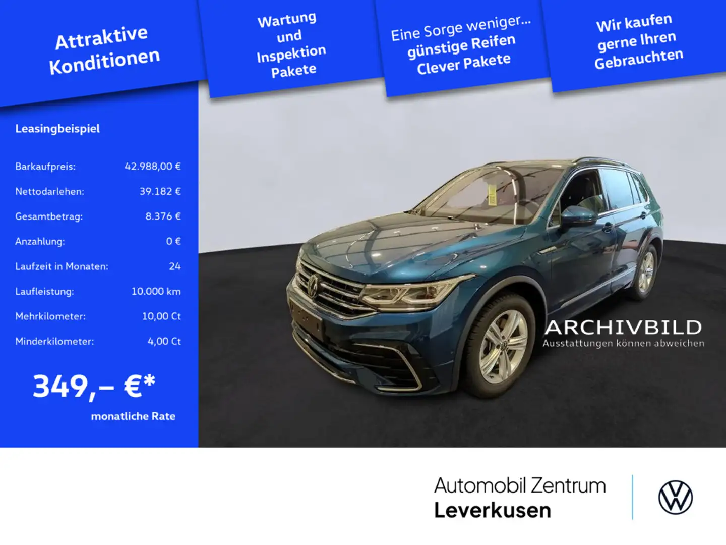 Volkswagen Tiguan R-Line 4Motion DSG PANO AHK LEDER MATR Blau - 1