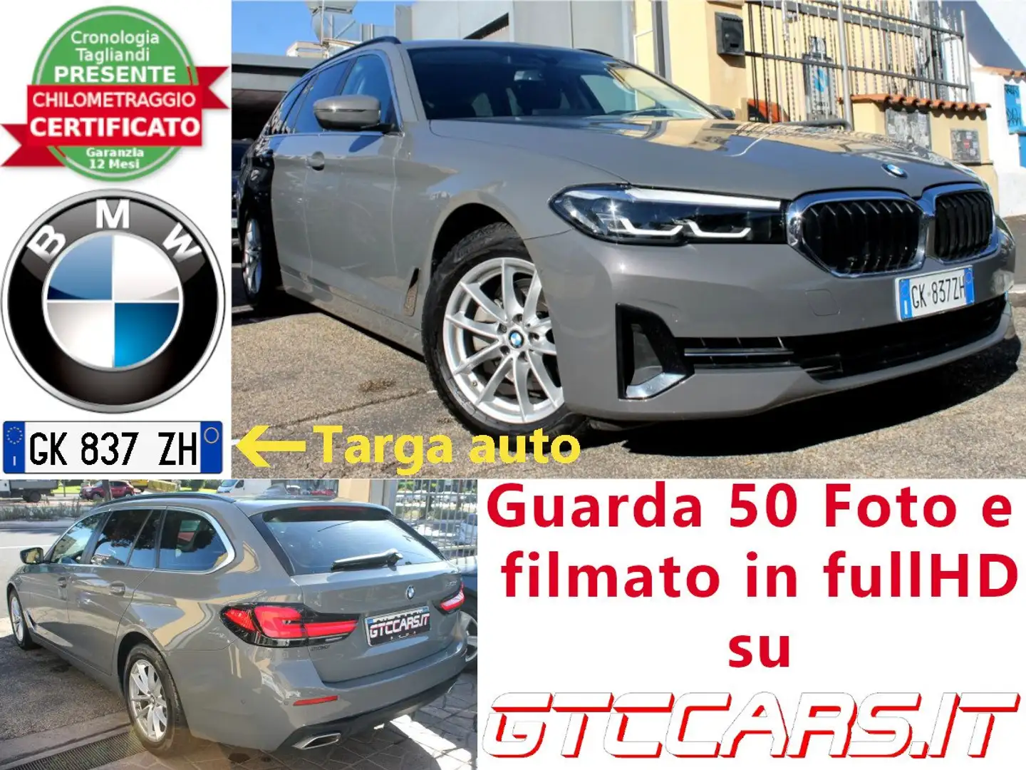 BMW 520 d Touring 48V Aut Nav Pelle Cam UNIPRO IVA DEDUCIB Gris - 1