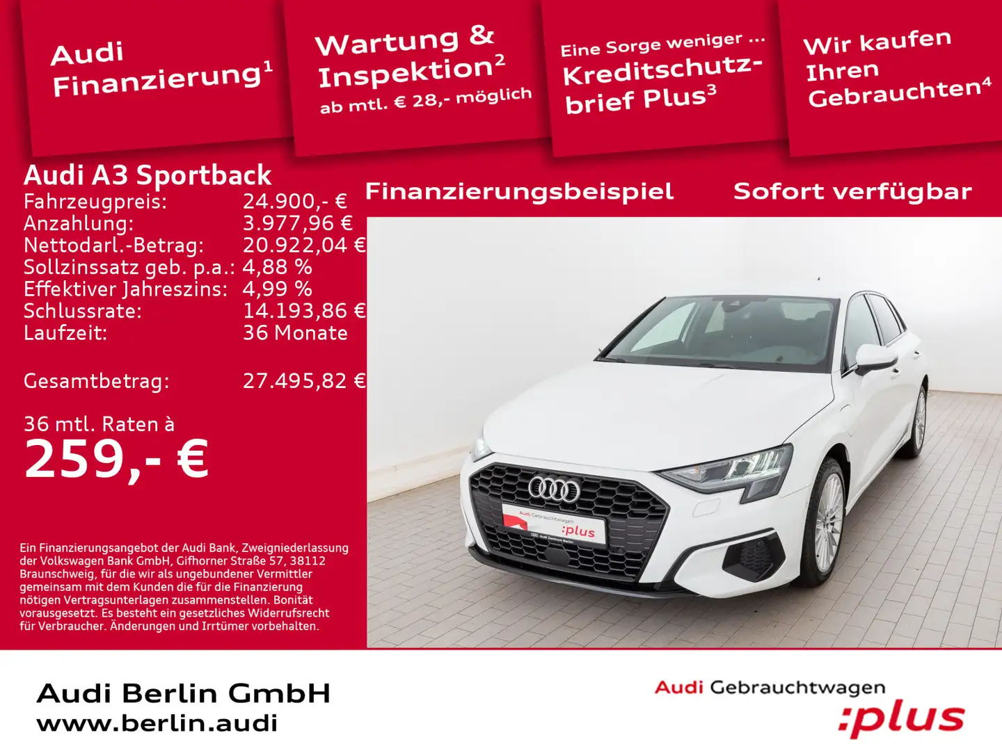 Audi A3 advanced 40 TFSI e S tr. LED PDC Weiß - 1