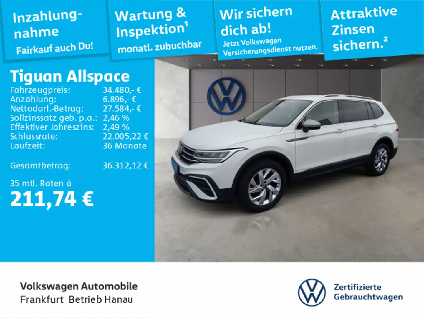 Volkswagen Tiguan Allspace 2.0 TDI DSG Life Navi AHK Spurha Weiß - 1