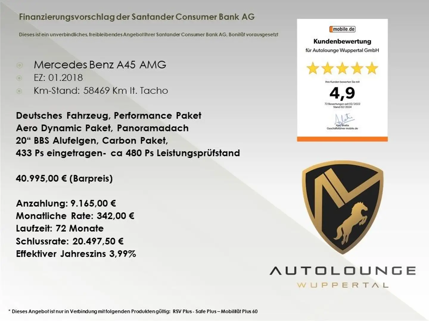 Mercedes-Benz A 45 AMG *Aero*Performance*Pano*Carbon*20"*433 PS Grau - 2