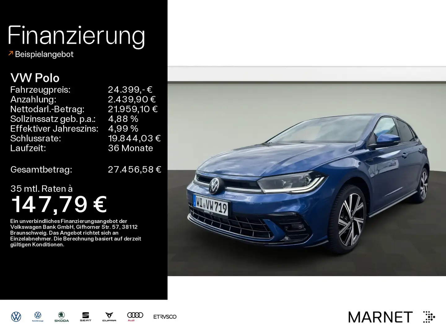 Volkswagen Polo R-Line 1,0 l TSI OPF 85 kW (116 PS) 7-Gang- Blau - 1