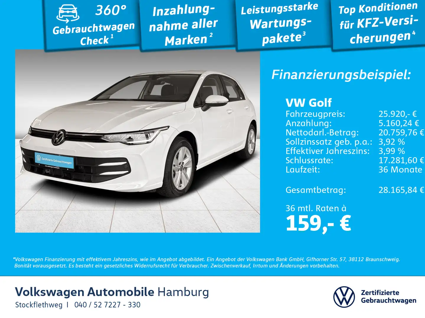 Volkswagen Golf VIII 1.5 eTSI Life DSG AHK Navi ACC HeadUp Weiß - 1