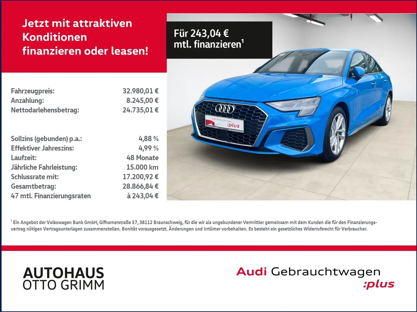 Audi A3 Limousine 35 TDI S line S-Tronic Navi Blau - 1