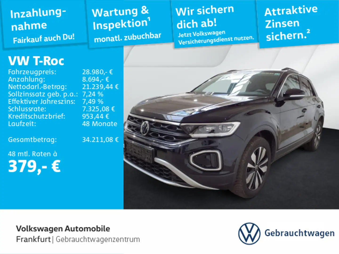 Volkswagen T-Roc 2.0 TDI DSG Goal Navi LEDPlus DAB+ FrontAs Schwarz - 1