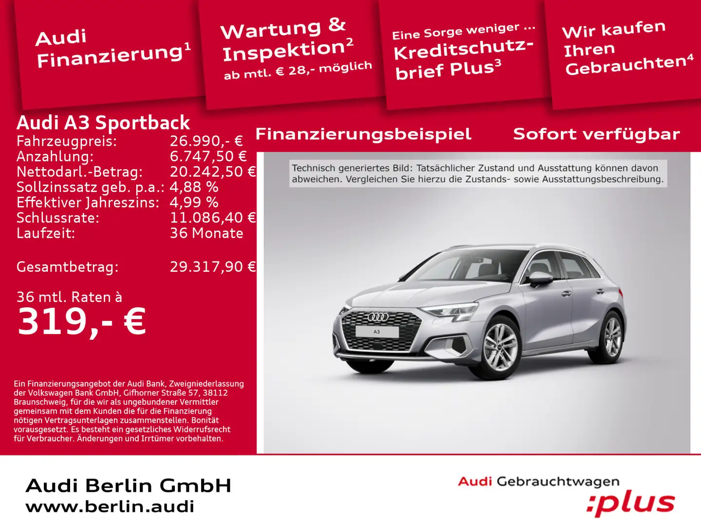 Audi A3 Advanced 30 TFSI S tr. LED RFK NAVI Silber - 1