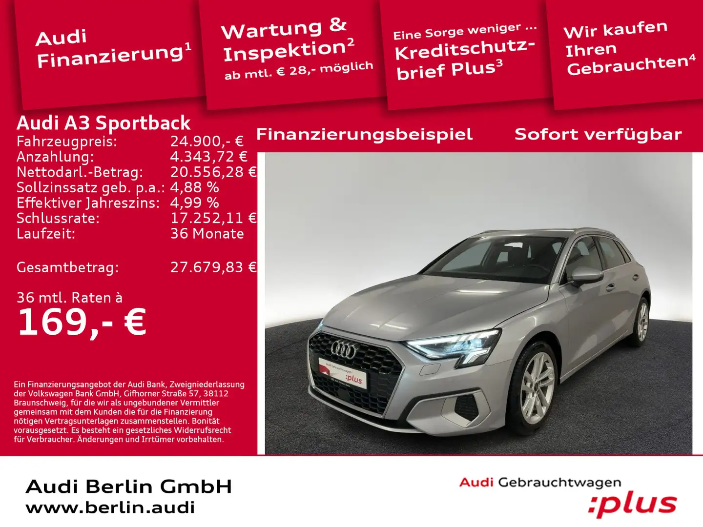Audi A3 Advanced 30 TFSI S tr. LED RFK NAVI Silber - 1
