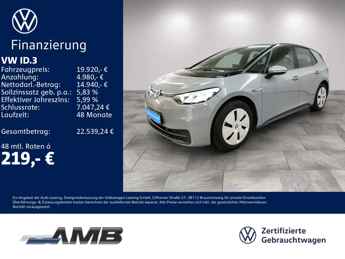 Volkswagen ID.3 Pure LED/ACC/Navi/Sitzhzg/Lederlenkrad Grau - 1