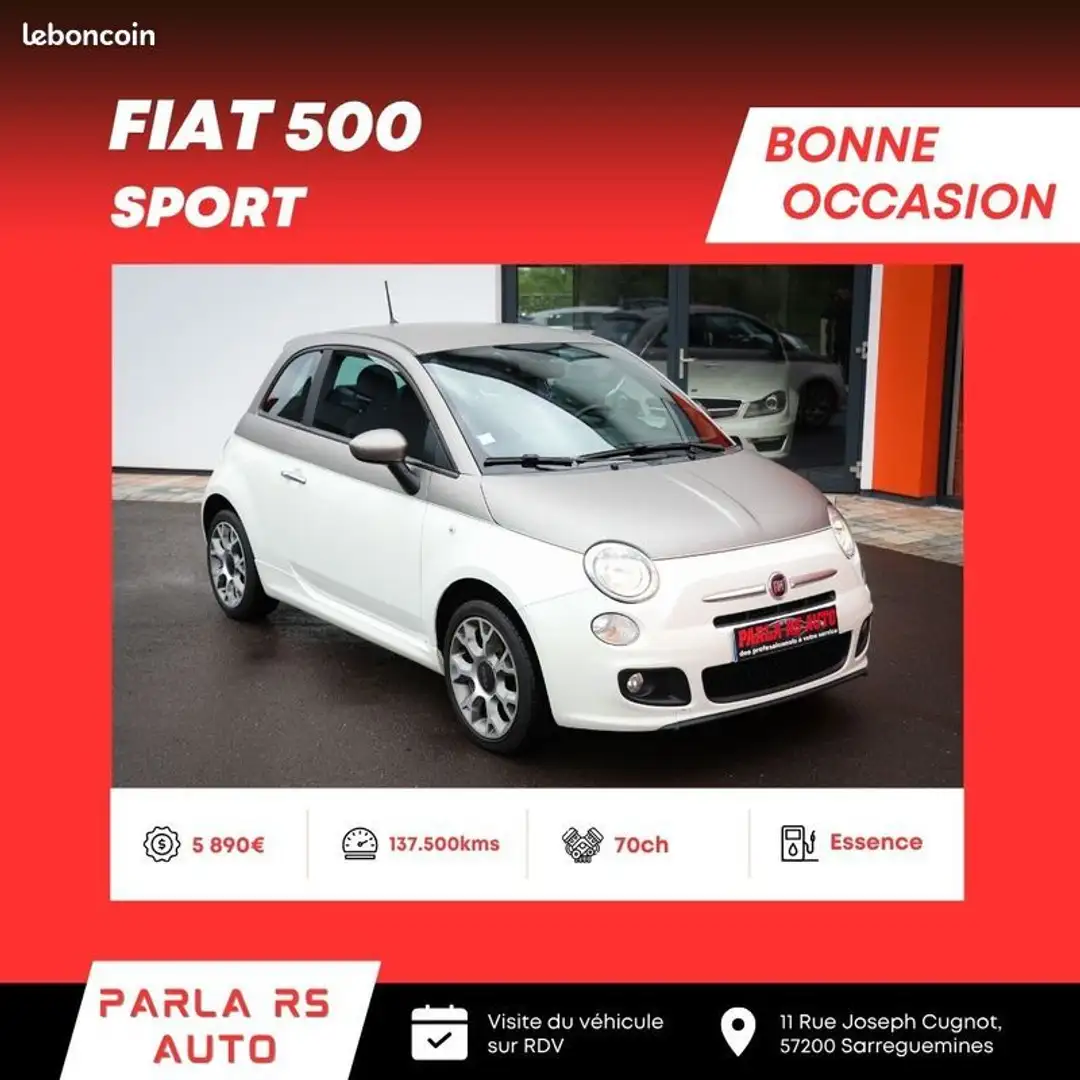 Fiat 500 500S 1.2 70ch essence bi color Blanc - 1